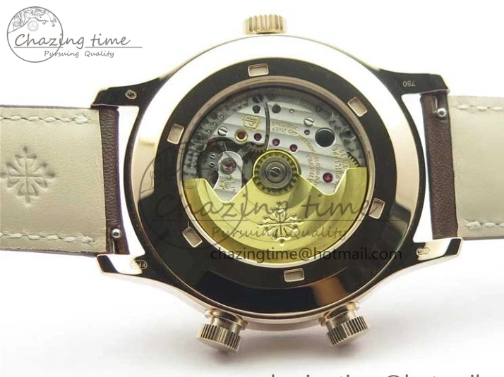 MIROTIME 0427 ZipUp Calatrava 5524R Pilot Travel Time RG GRF Brown Dial on Brown Leather Strap A324 V 7110